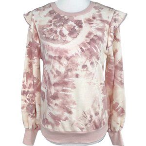 New Marled Tie Dye Ruffle Trim Long Sleeve Crewneck Sweatshirt Pink Size XS